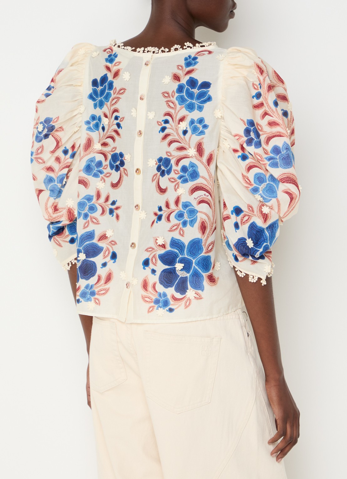 Farm Rio Tuniek met bloemenprint en pofmouw - achterkant 4 zand