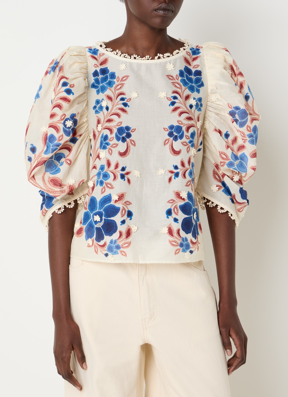 Farm Rio Tuniek met bloemenprint en pofmouw - detail 3 zand