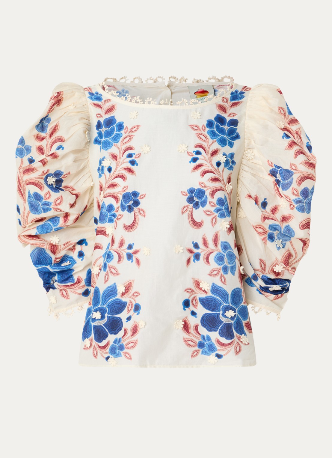 Farm Rio Tuniek met bloemenprint en pofmouw - voorkant zand
