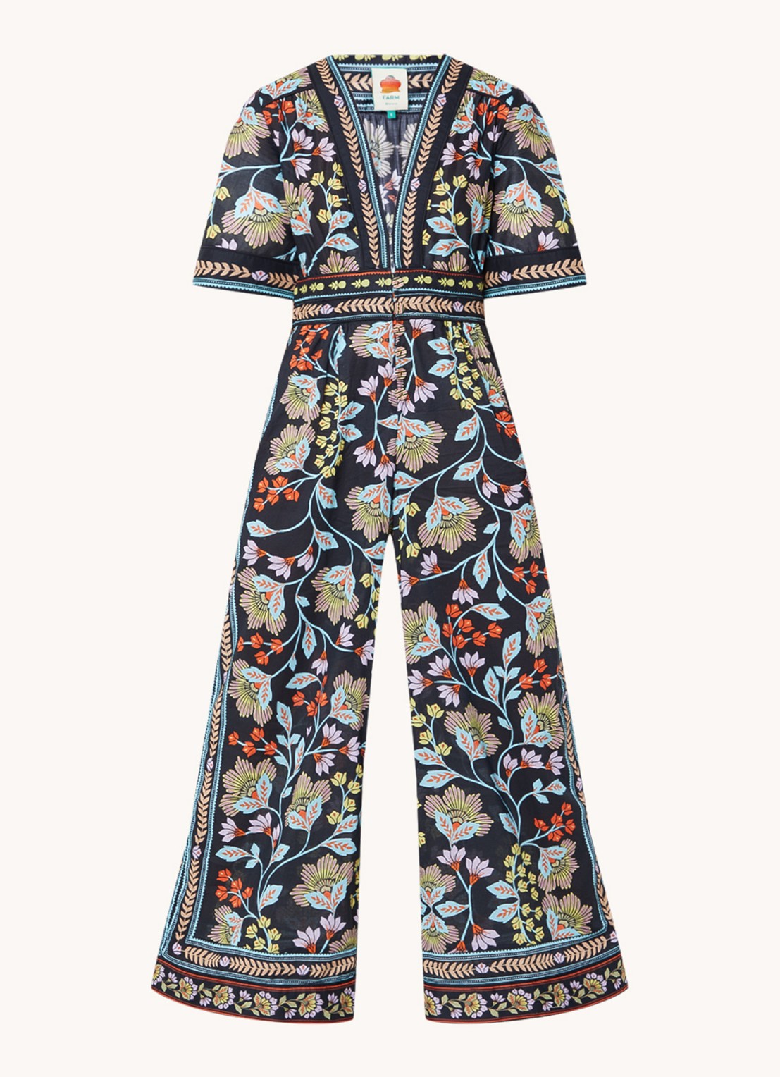 Farm Rio Wide fit jumpsuit met bloemenprint en steekzakken - voorkant 4 zwart