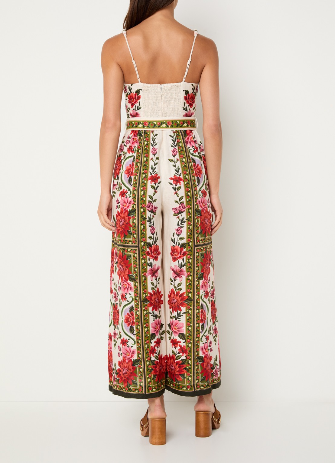 Farm Rio Wonder Rio straight fit playsuit van linnen met bloemenprint - achterkant beige