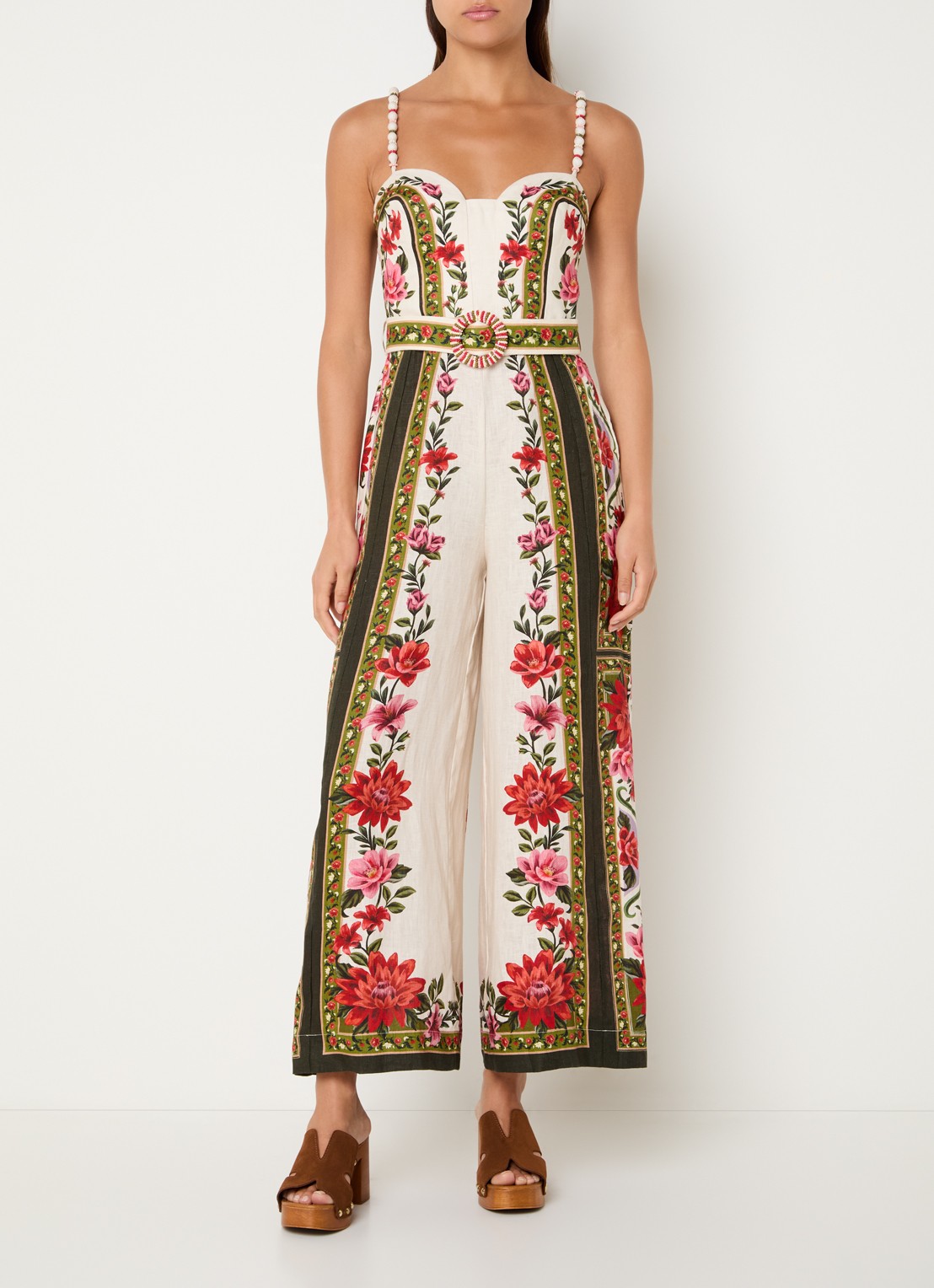 Farm Rio Wonder Rio straight fit playsuit van linnen met bloemenprint - detail 2 beige