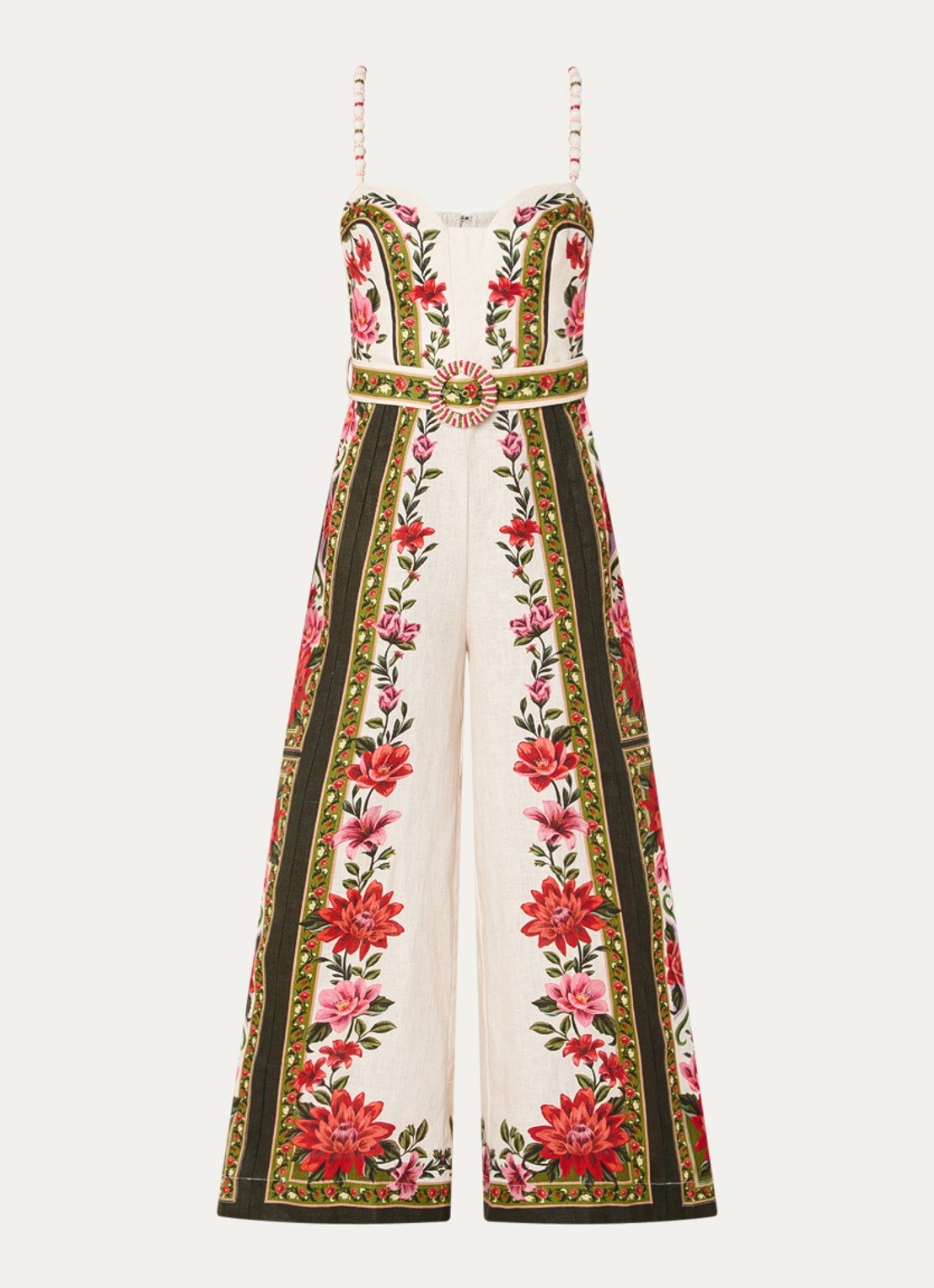 Farm Rio Wonder Rio straight fit playsuit van linnen met bloemenprint - voorkant 3 beige