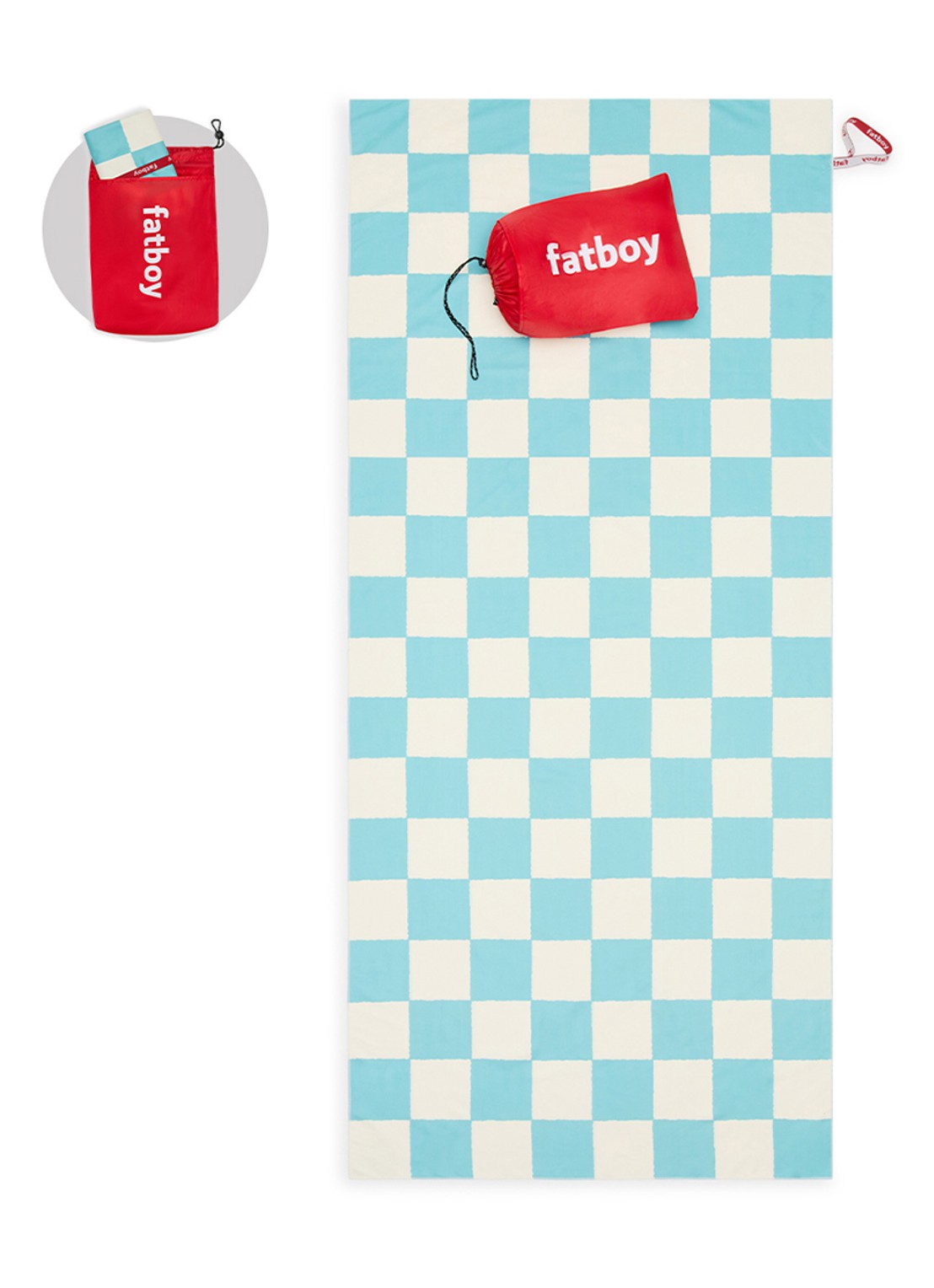 Fatboy Beach Baggy XL strandlaken met opblaasbare kussen 200 x 90 cm - voorkant blauw