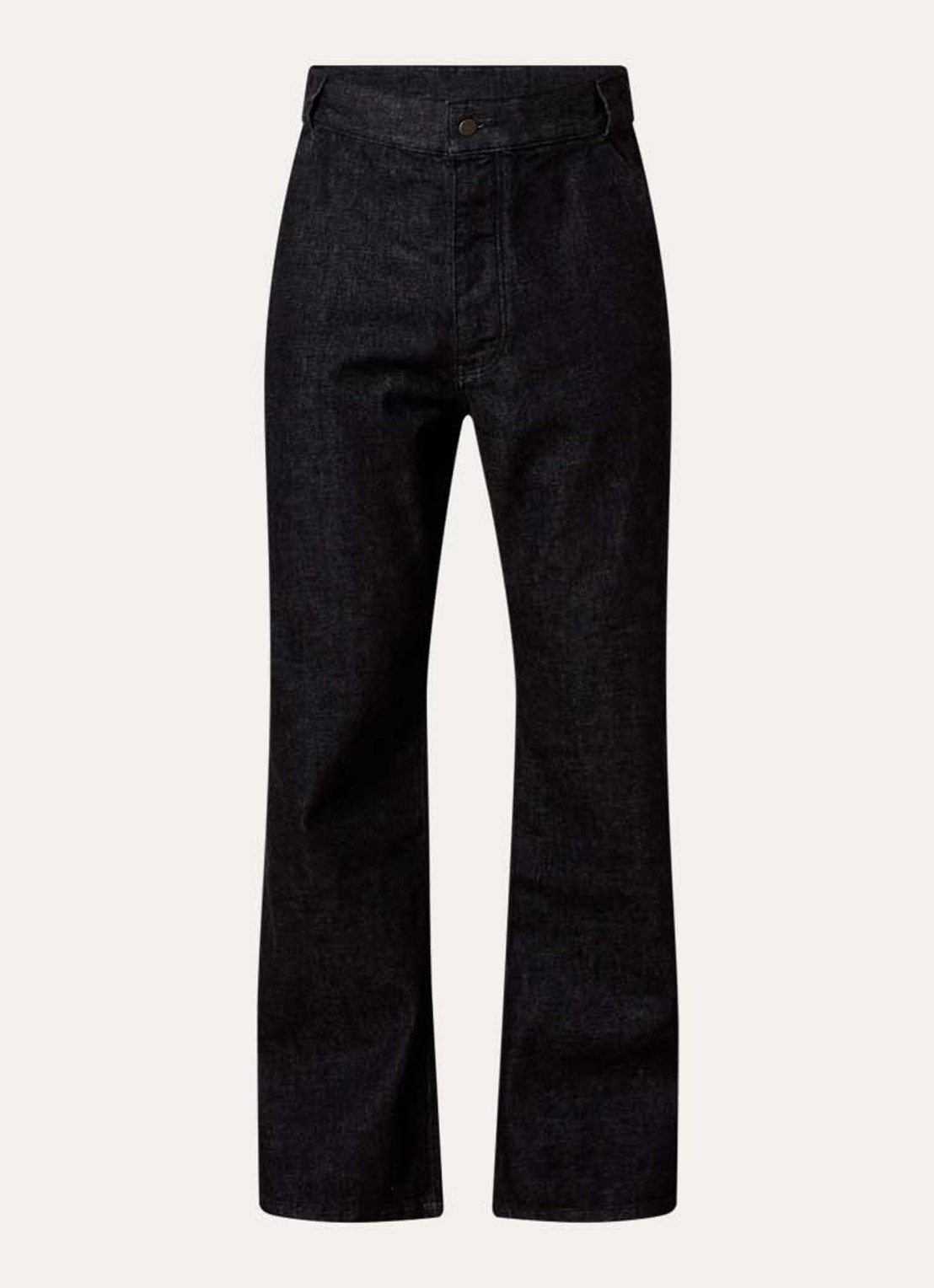 Fear of God Essentials Flared jeans met donkere wassing en backprint - voorkant zwart