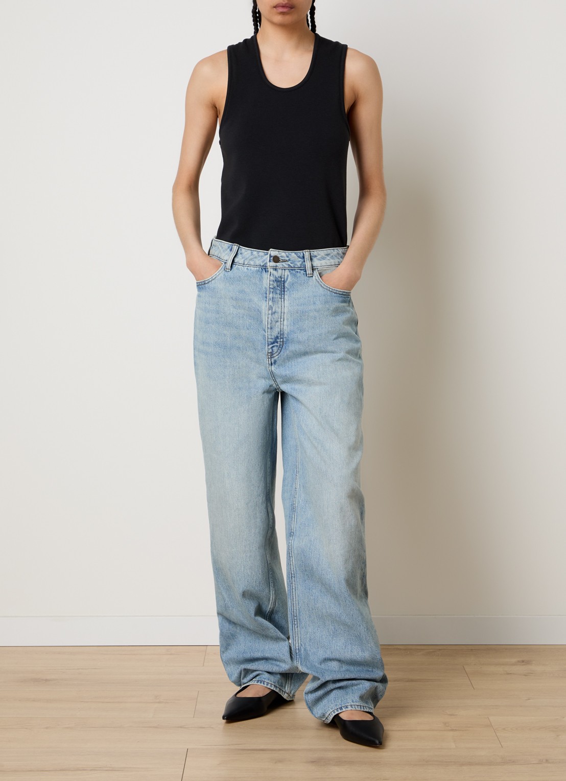 Fear of God Essentials High waist loose fit jeans met lichte wassing - voorkant 2 indigo