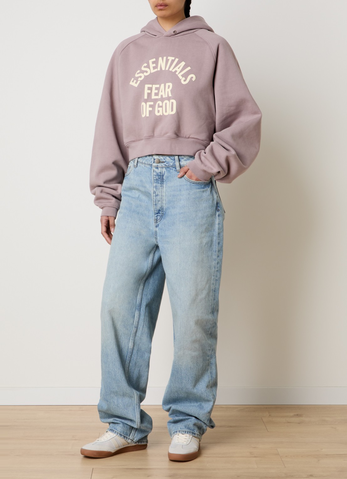 Fear of God Essentials Hoodie met logoprint - voorkant 3 oudroze