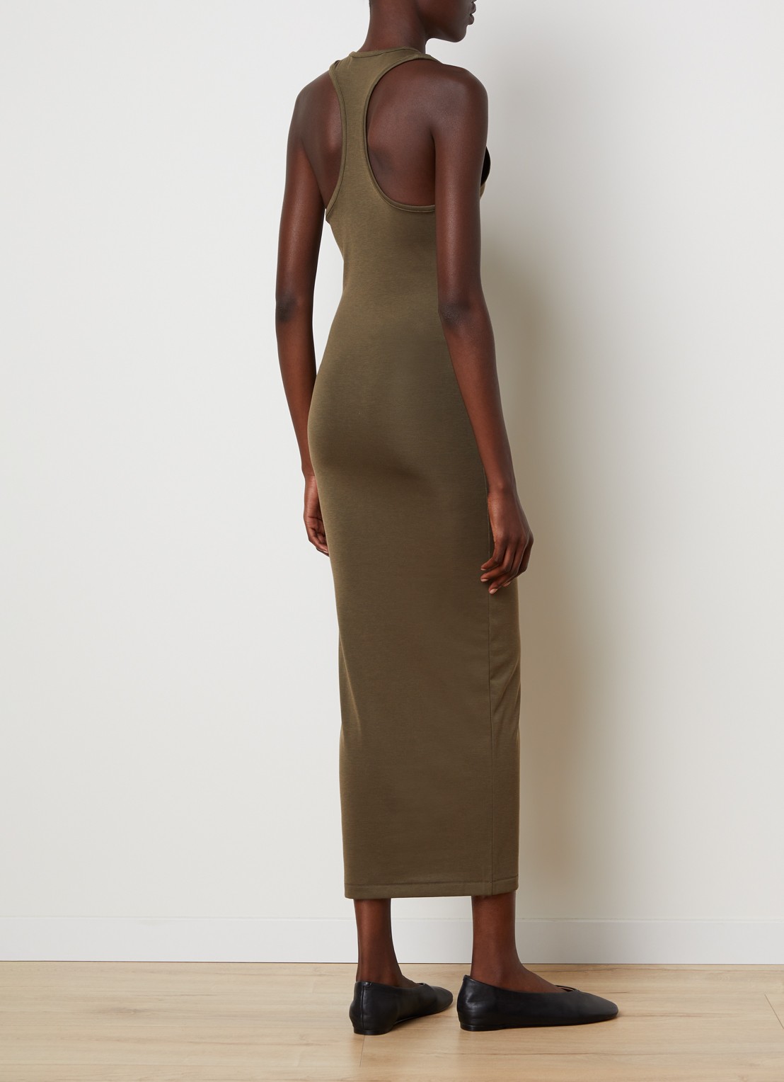 Fear of God Essentials Maxi jurk met racerback - voorkant 4 bronsgroen