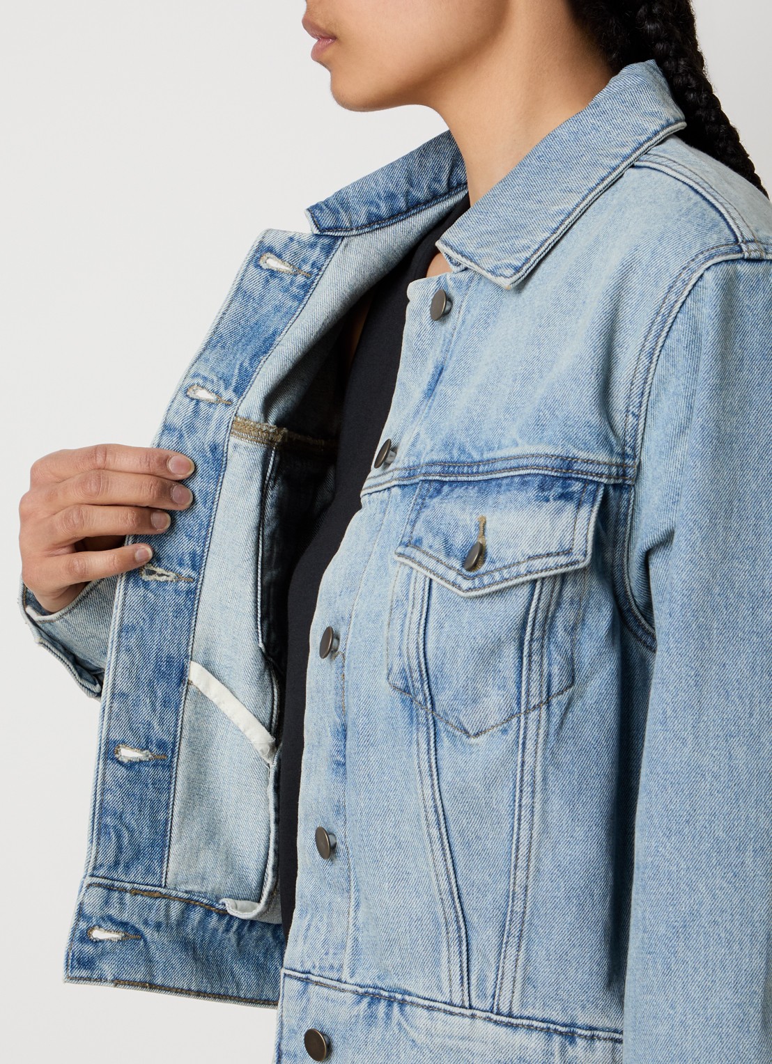 Fear of God Essentials Spijkerjas met steekzakken - detail 2 indigo