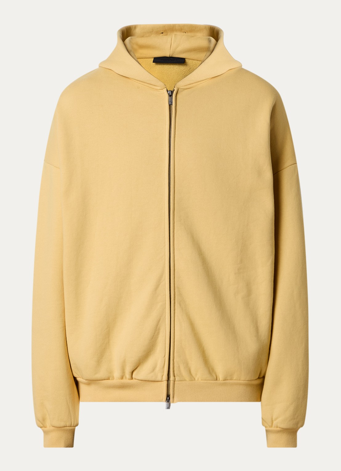 Fear of God Essentials Sweatvest met backprint en capuchon - voorkant okergeel