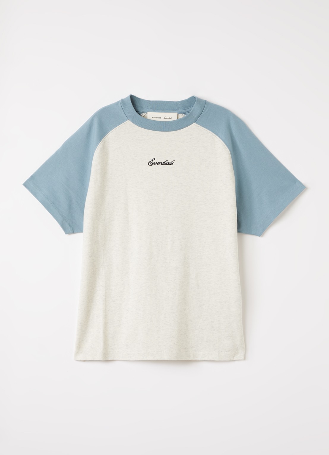 Fear of God Essentials T-shirt met gemêleerd dessin en logoborduring - voorkant staalblauw
