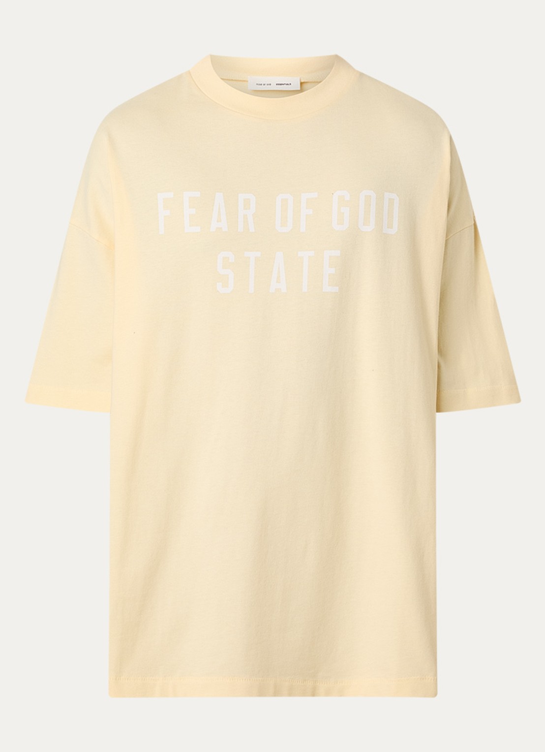Fear of God Essentials T-shirt met logo - voorkant lichtgeel