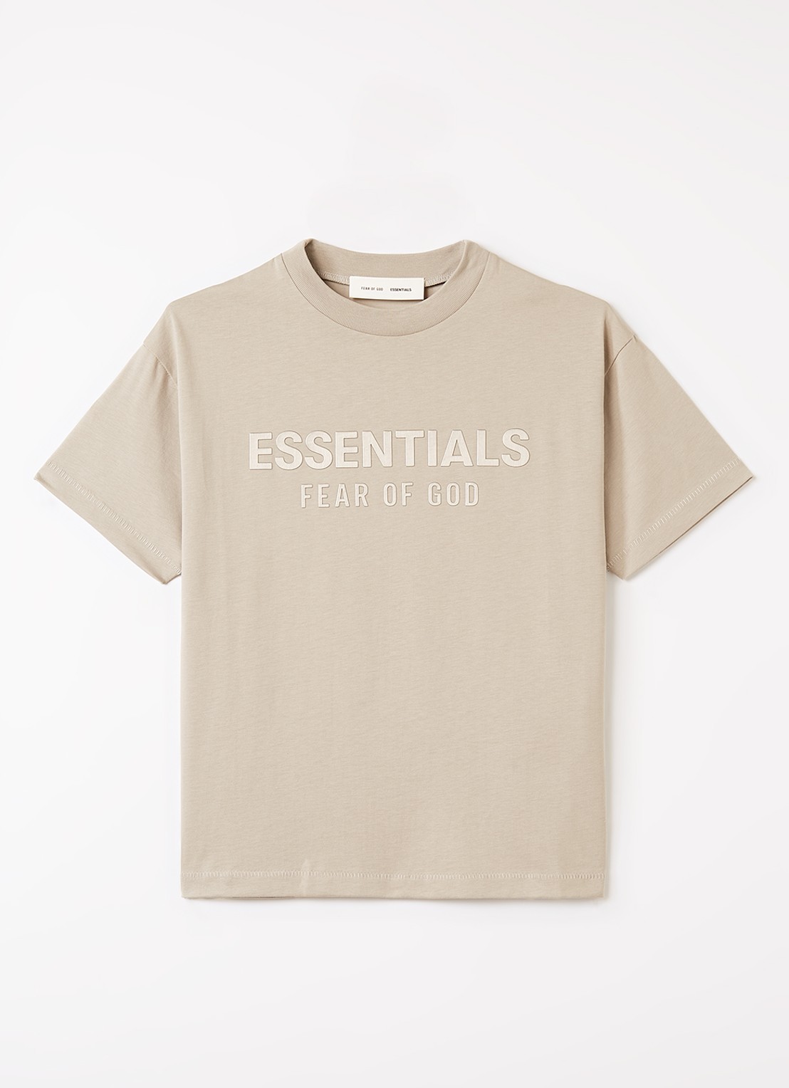 Fear of God Essentials T-shirt met logoprint - voorkant donkerbeige