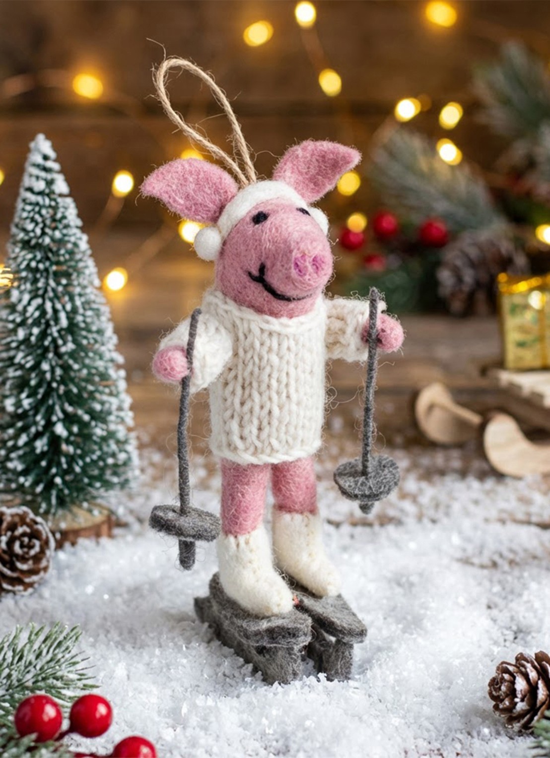 Felt So Good Alpine Swine kersthanger 16,5 cm - achterkant wit