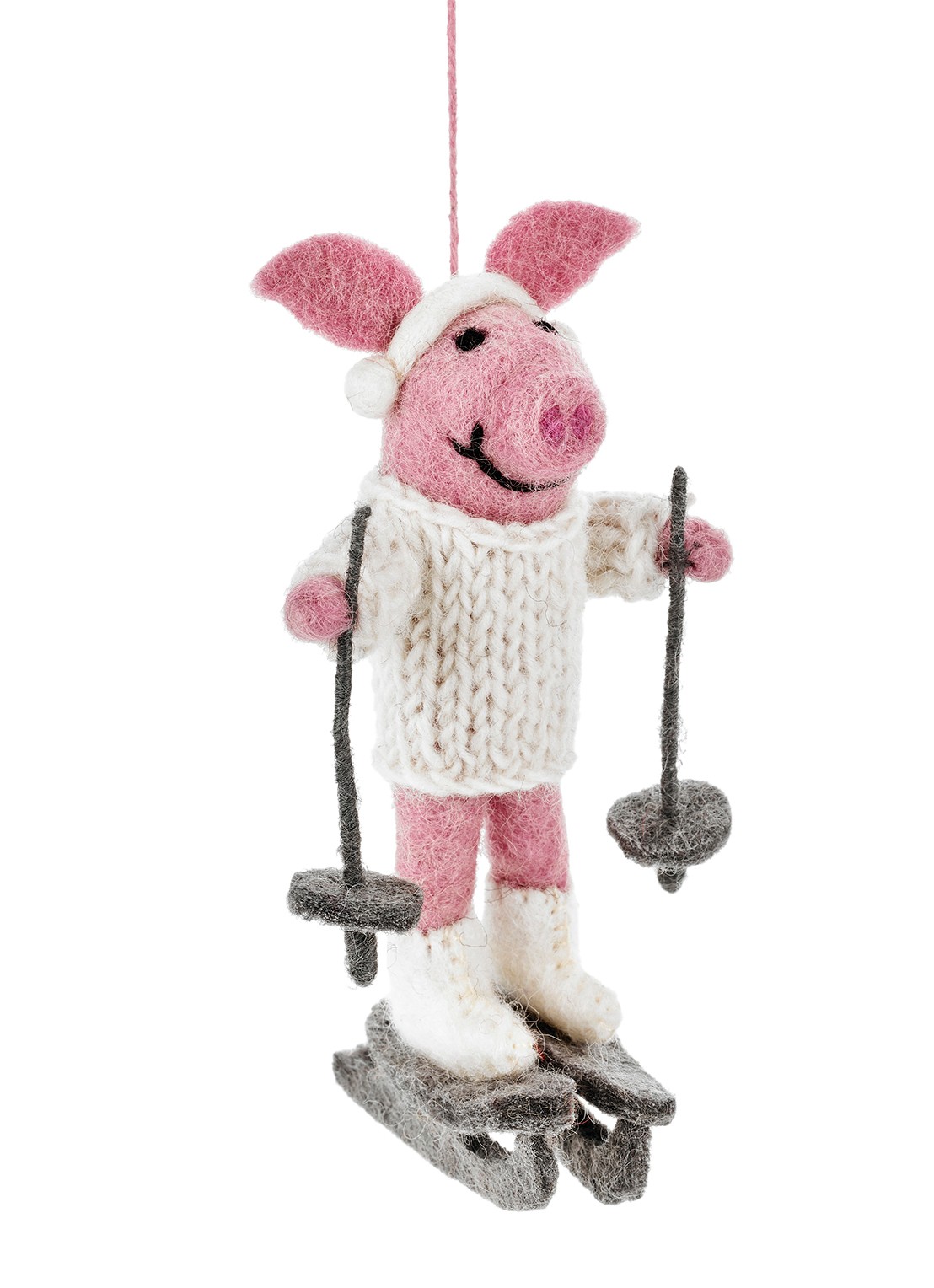Felt So Good Alpine Swine kersthanger 16,5 cm - voorkant 2 wit