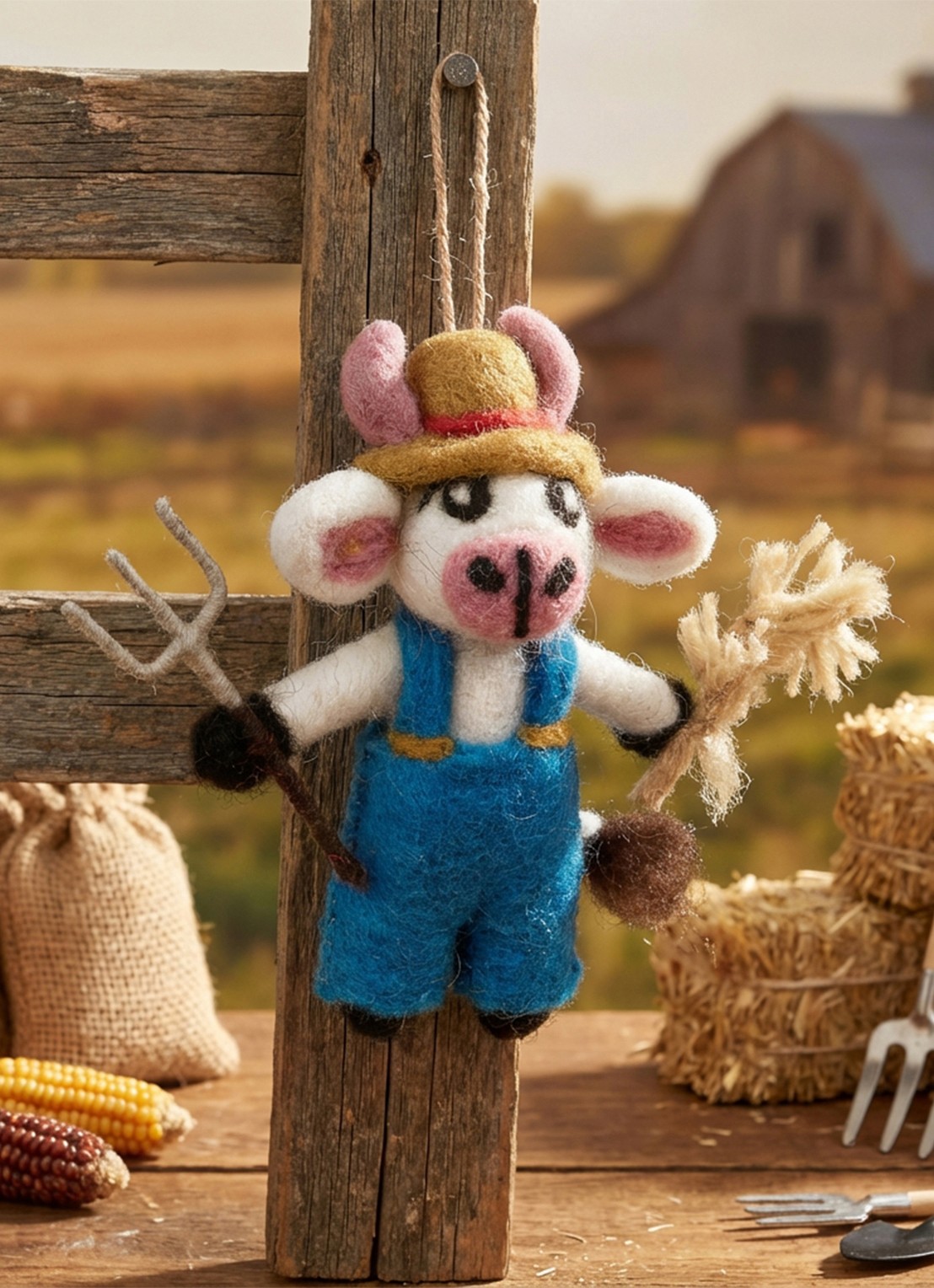 Felt So Good Angus the Cow kersthanger 12 cm - voorkant 3 blauw