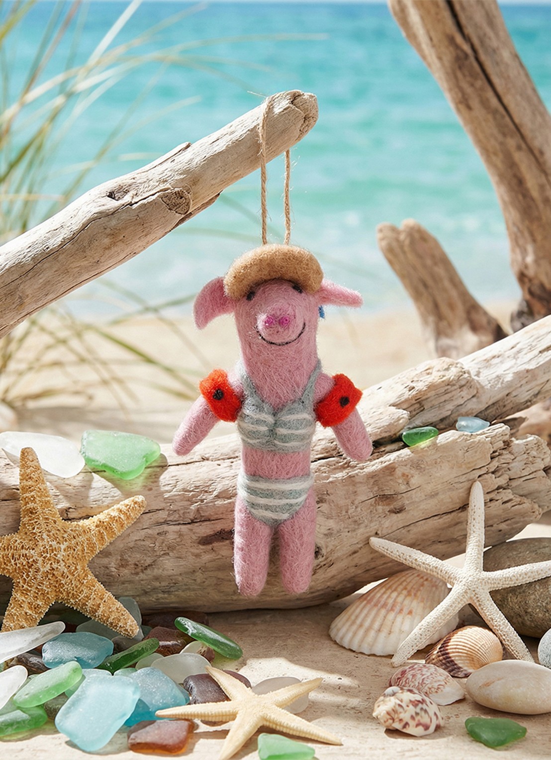 Felt So Good Babette the Beach Pig kersthanger 12 cm - detail 3 roze