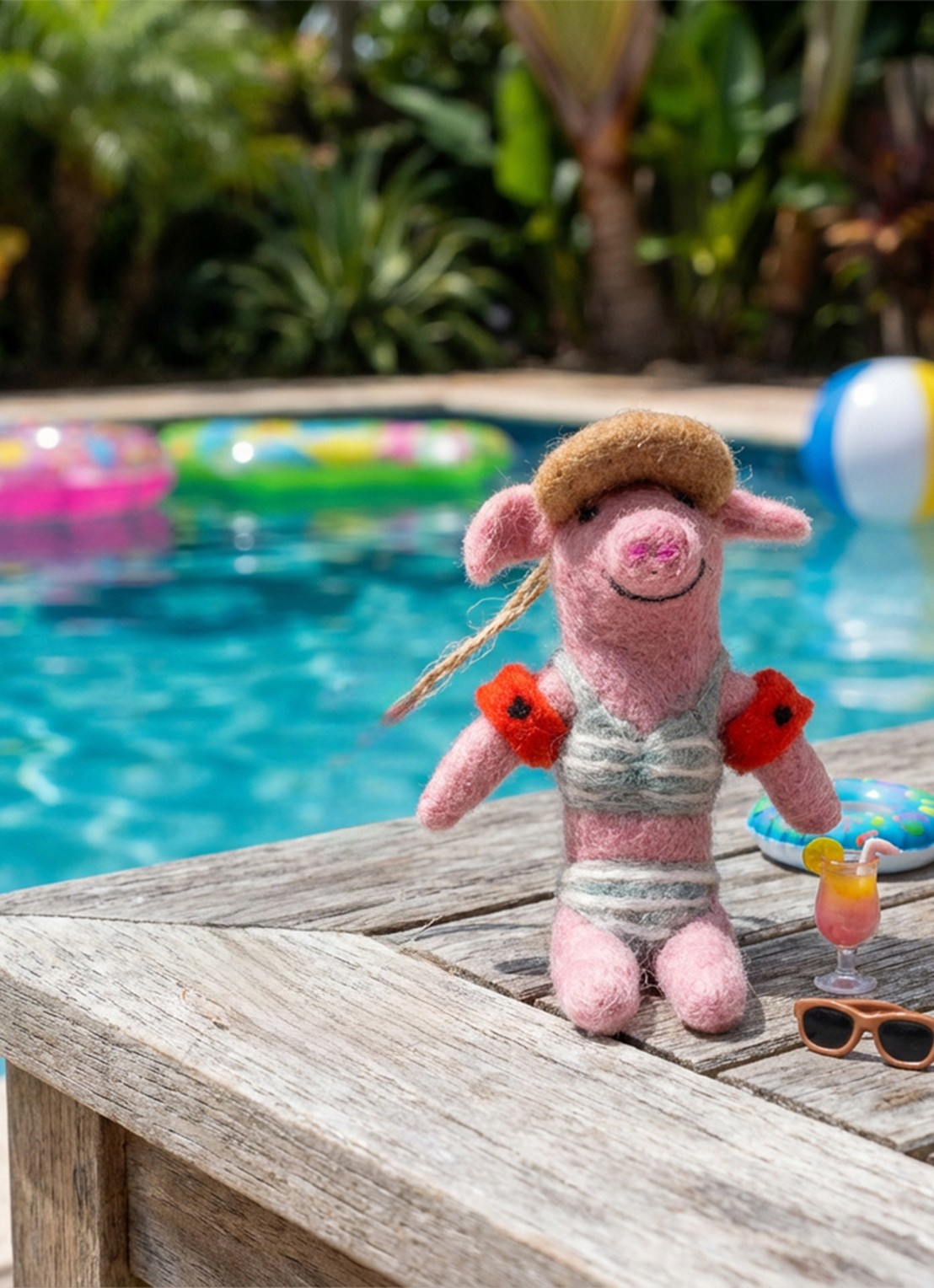Felt So Good Babette the Beach Pig kersthanger 12 cm - detail 4 roze