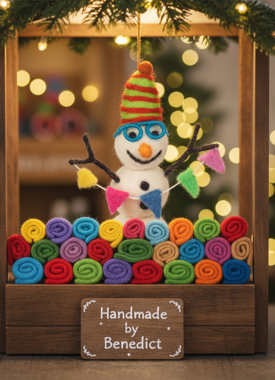 Felt So Good Benedict the Snowman kersthanger 14 cm - detail 4 wit