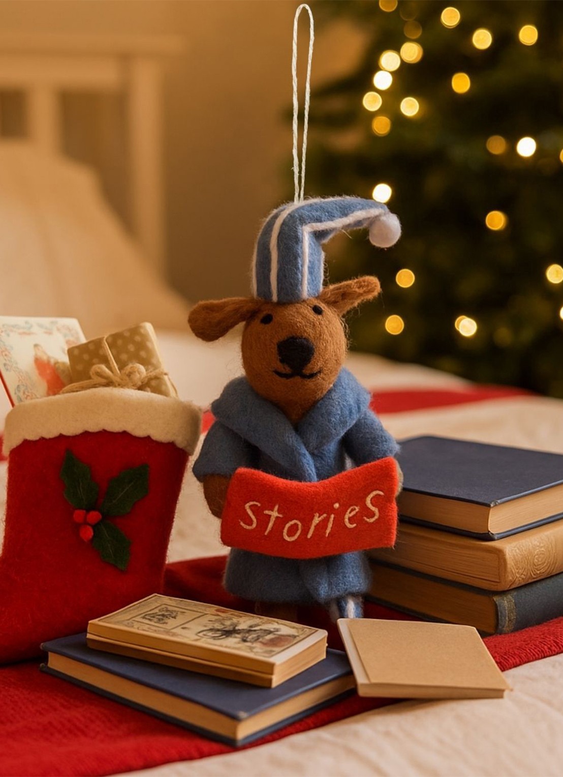 Felt So Good Benny the Bedtime Stories Pooch kersthanger 13 cm - voorkant 2 blauw