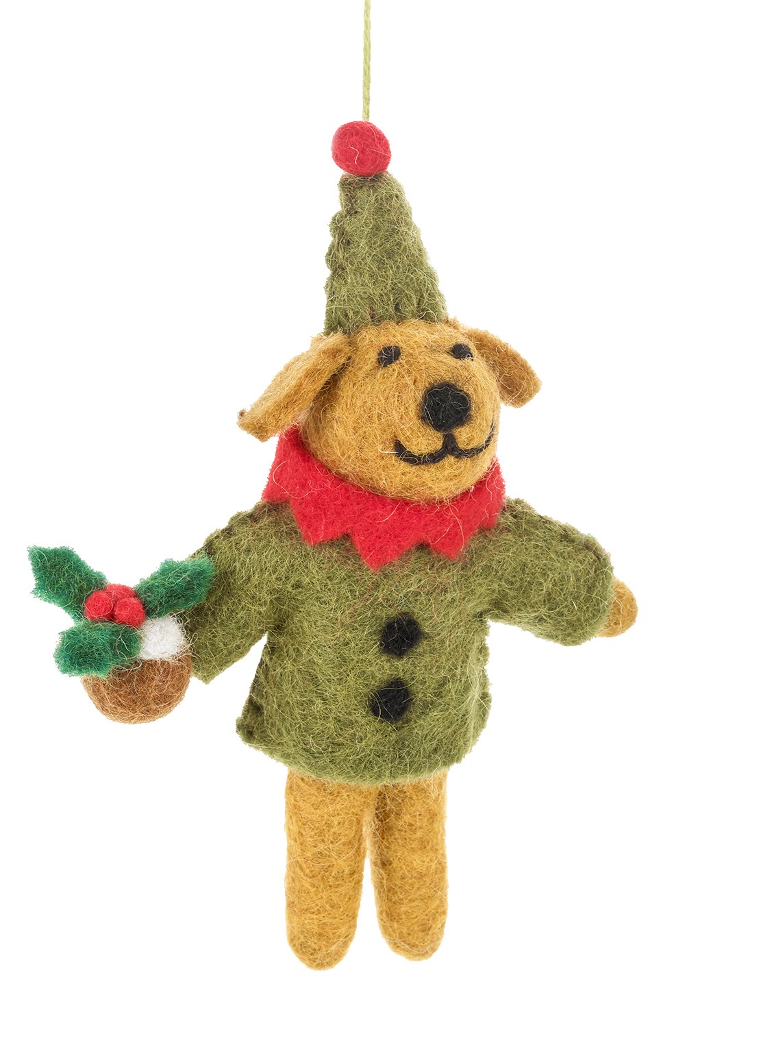 Felt So Good Bernard the Dog kersthanger 12,5 cm - voorkant mosgroen