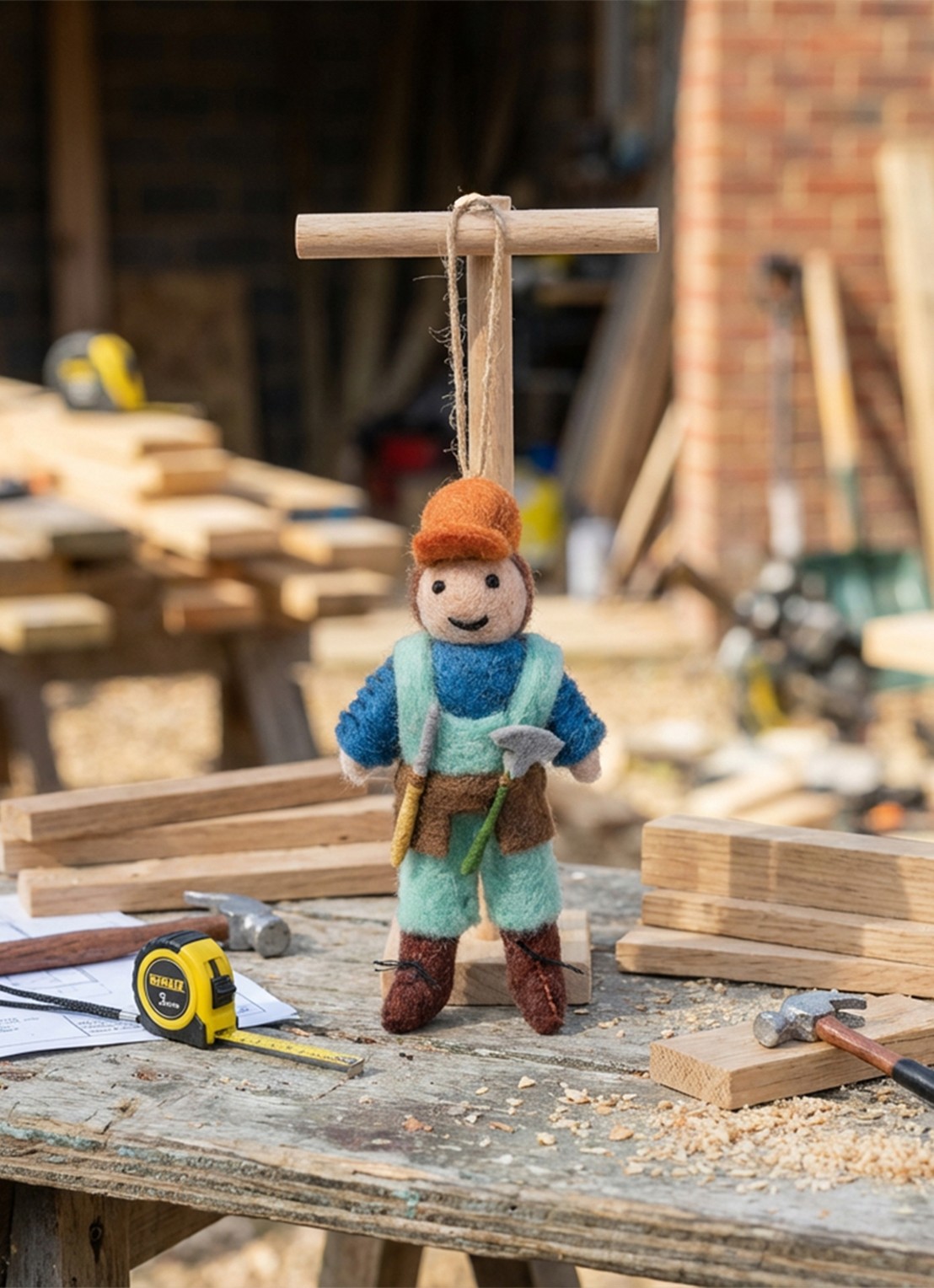 Felt So Good Bernie the Builder kersthanger 11,5 cm - achterkant blauw