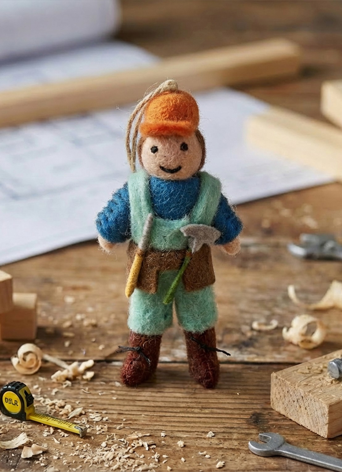 Felt So Good Bernie the Builder kersthanger 11,5 cm - voorkant 3 blauw
