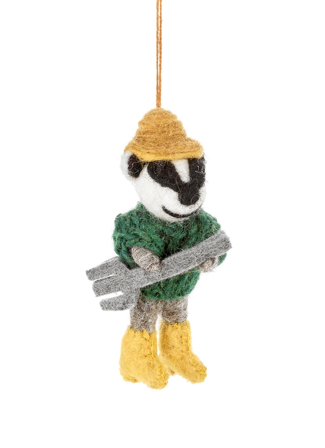 Felt So Good Boris the Gardening Badger kersthanger 12,5 cm - voorkant 2 groen