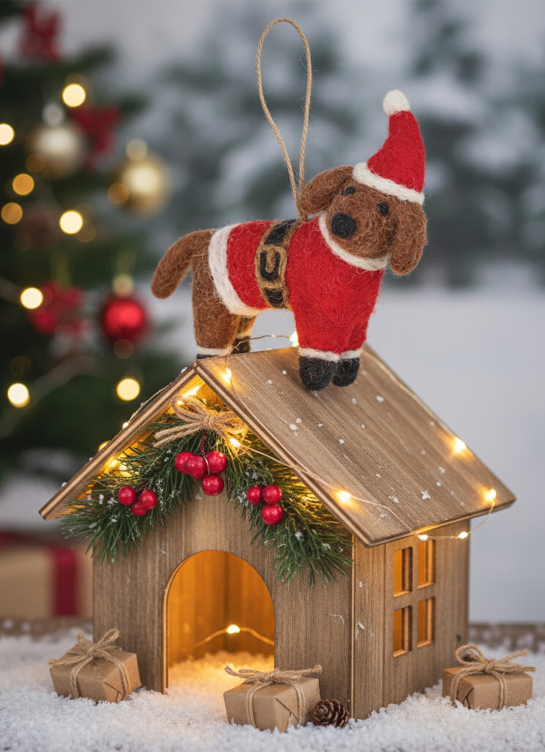 Felt So Good Buddy the Festive Dog kersthanger 8 cm - detail 3 rood