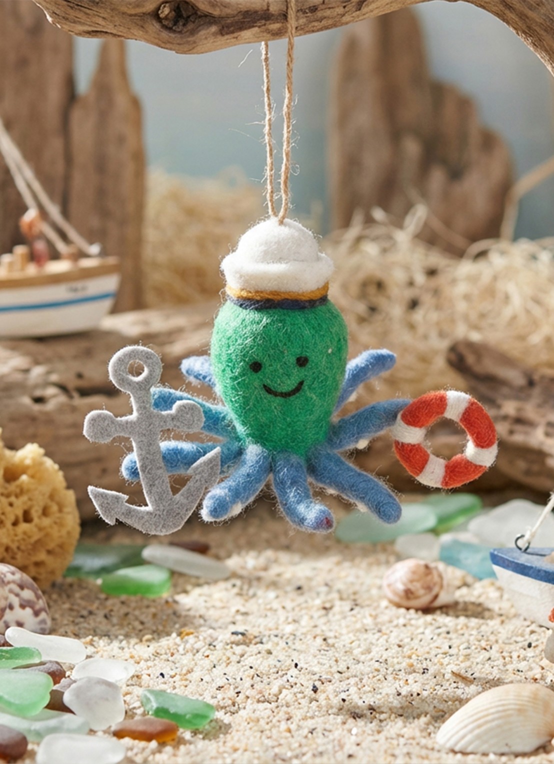 Felt So Good Captain Odin the Octopus kersthanger 11 cm - voorkant 3 zeegroen