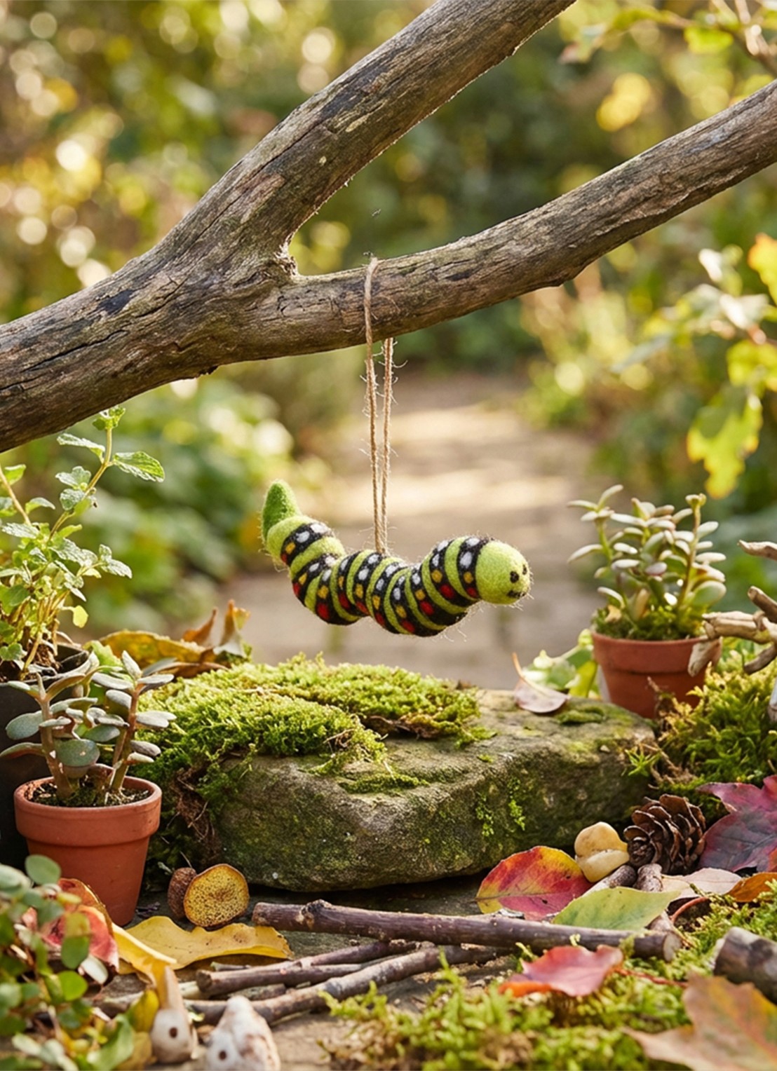 Felt So Good Carl the Caterpillar kersthanger 14 cm - voorkant 3 groen
