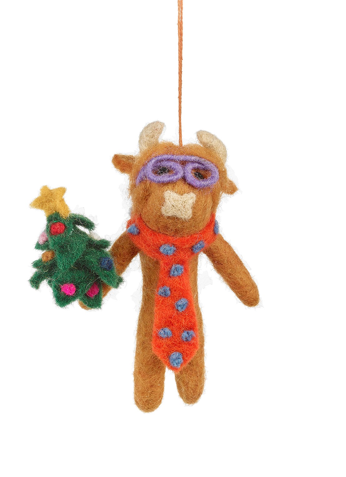 Felt So Good Curtis Christmas Cow kersthanger 13 cm - voorkant 3 orange