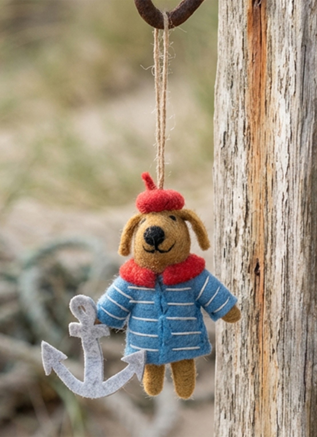 Felt So Good Davey the Sailor Dog kersthanger 11 cm - achterkant blauw