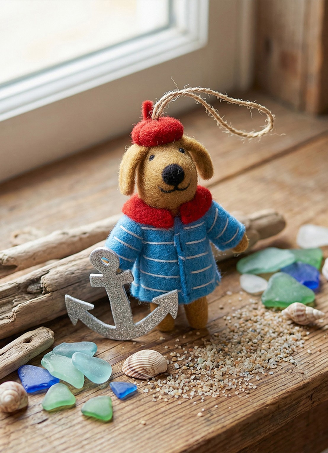 Felt So Good Davey the Sailor Dog kersthanger 11 cm - voorkant 3 blauw