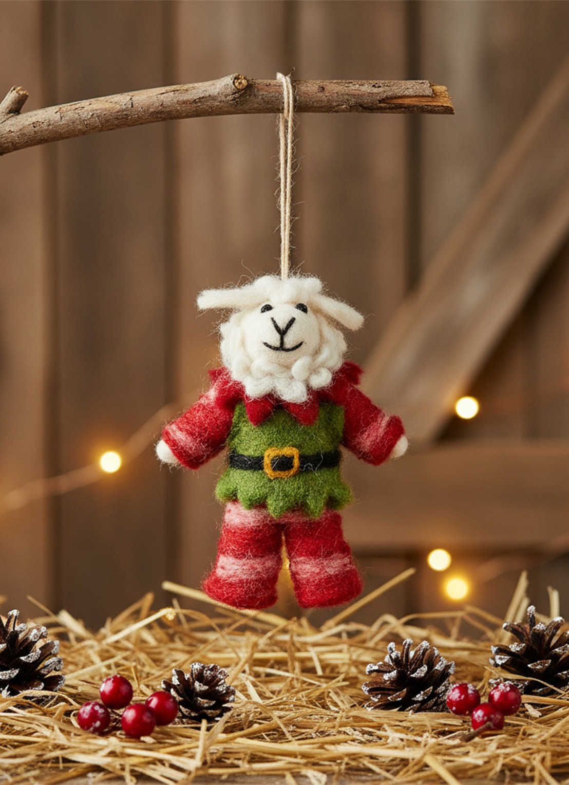 Felt So Good Elfie Sheep kersthanger 14 cm - voorkant 3 rood