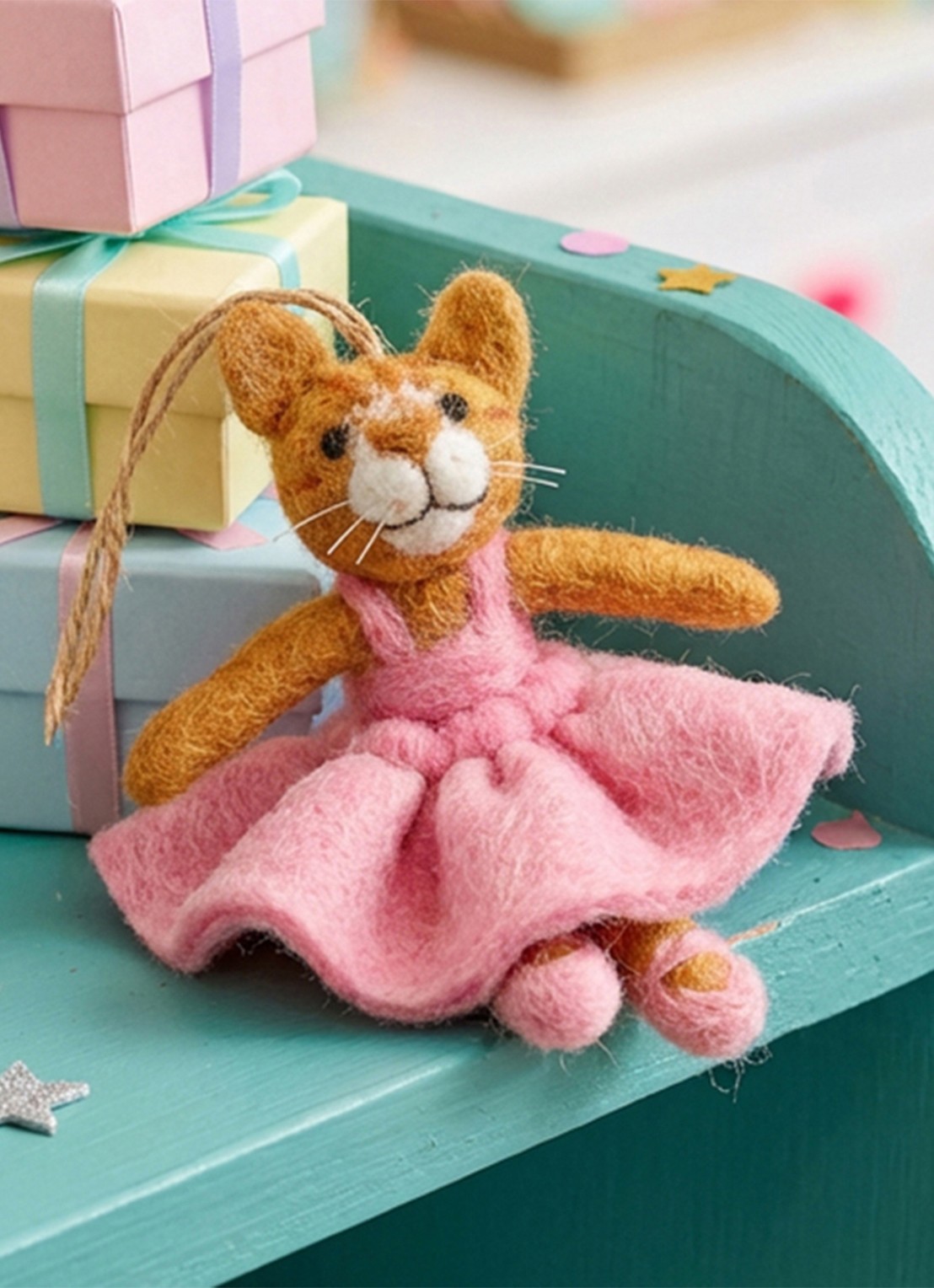 Felt So Good Gracie Cat kersthanger 11 cm - achterkant 3 roze