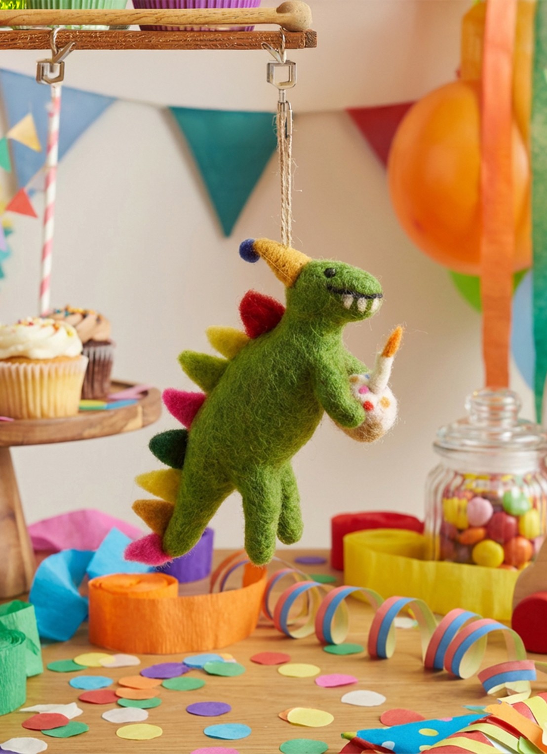 Felt So Good Happy Birthday Dino kersthanger 15 cm - achterkant 4 groen