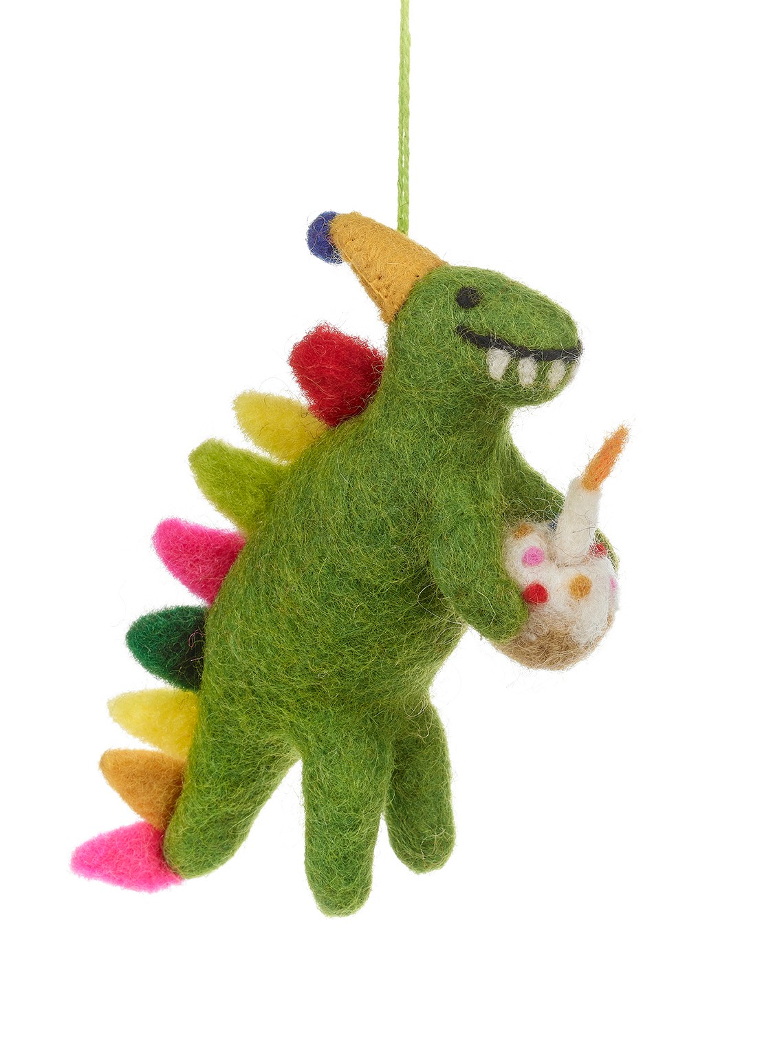 Felt So Good Happy Birthday Dino kersthanger 15 cm - voorkant groen