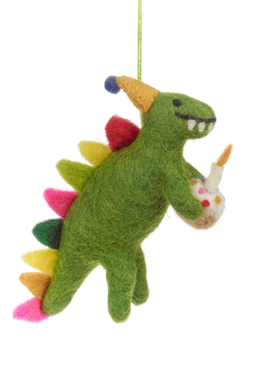 Felt So Good Happy Birthday Dino kersthanger 15 cm - voorkant 2 groen
