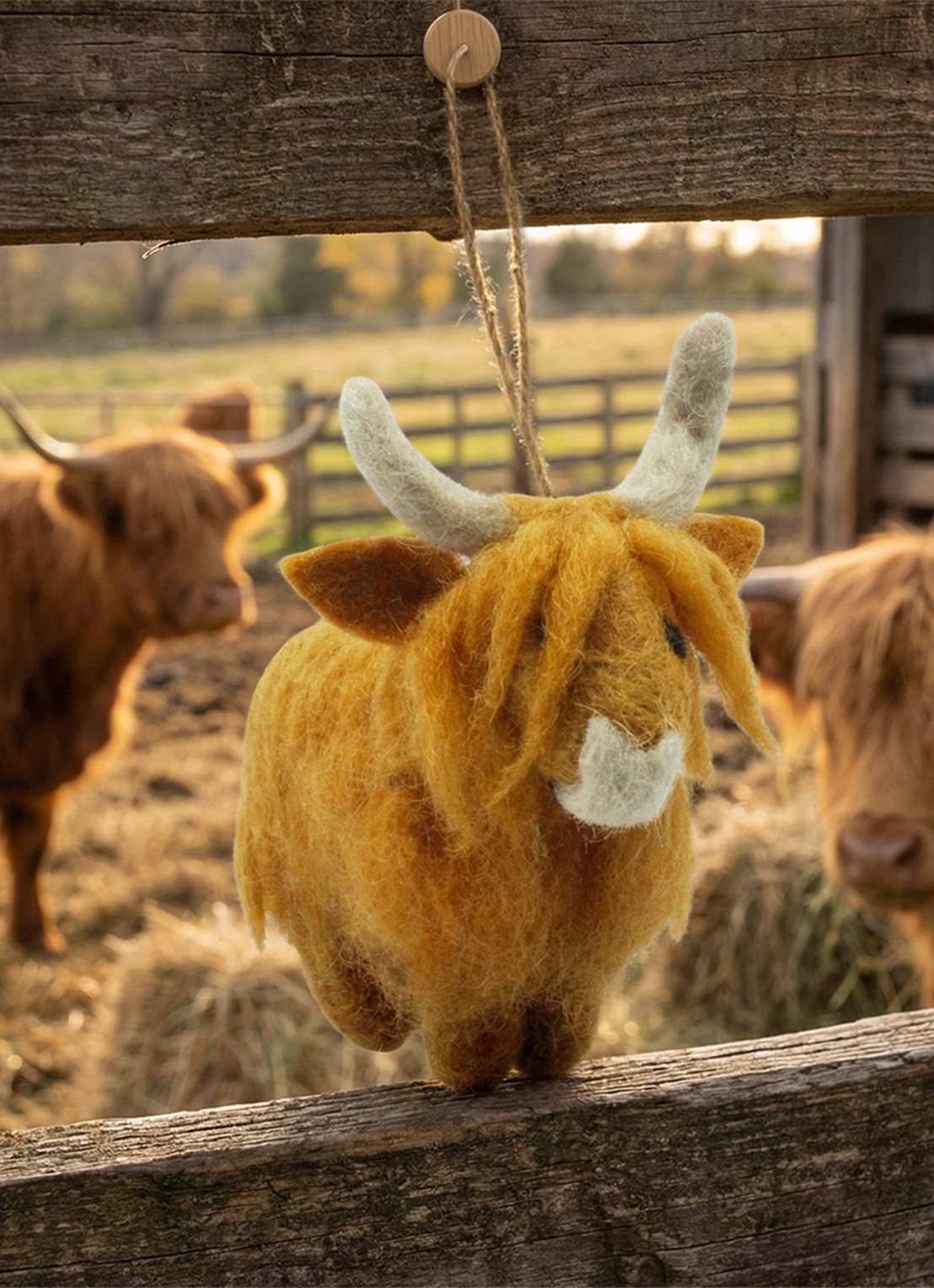 Felt So Good Highland Cow kersthanger 12 cm - achterkant bruin