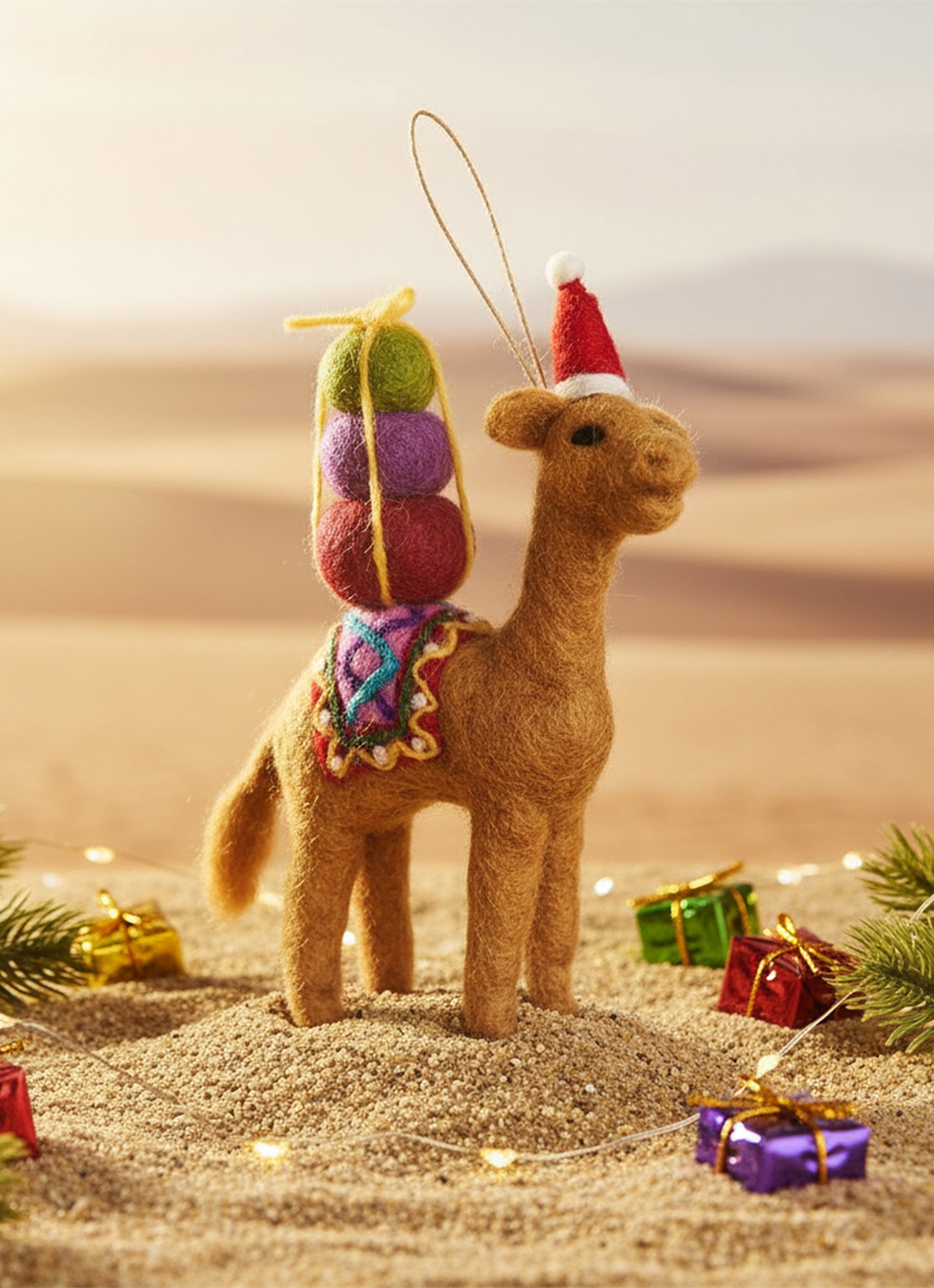 Felt So Good Humphrey the Christmas Camel kersthanger 18 cm - detail 4 bruin