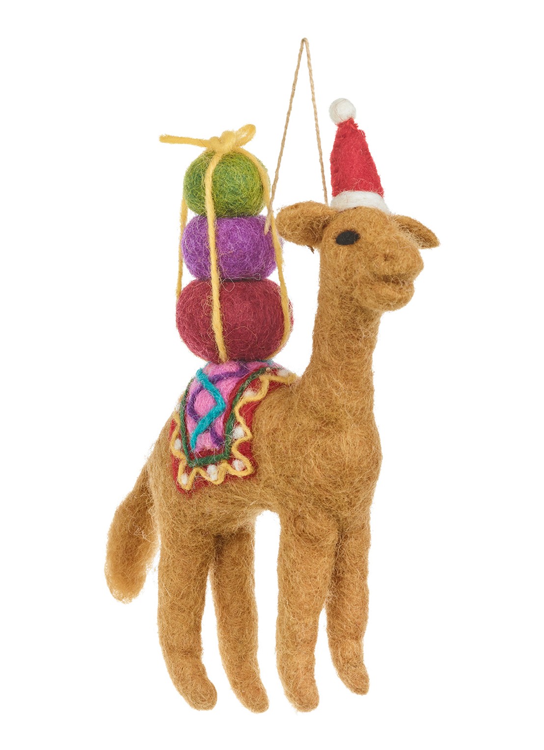 Felt So Good Humphrey the Christmas Camel kersthanger 18 cm - voorkant 2 bruin