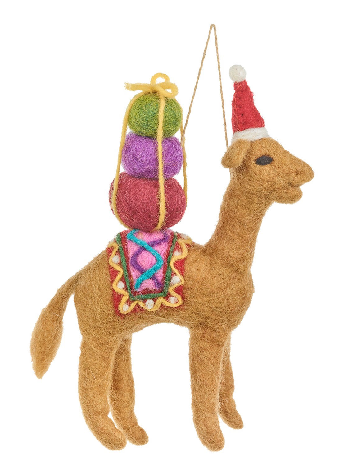 Felt So Good Humphrey the Christmas Camel kersthanger 18 cm - voorkant 3 bruin