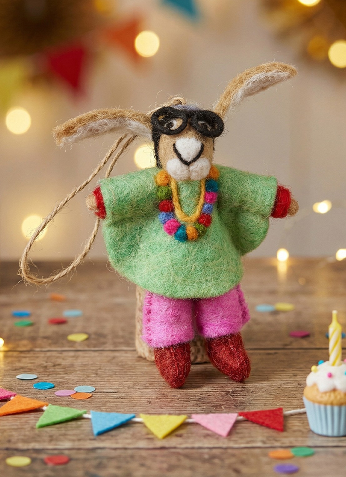 Felt So Good Iris Apfel Hare kersthanger 16 cm - achterkant 3 groen