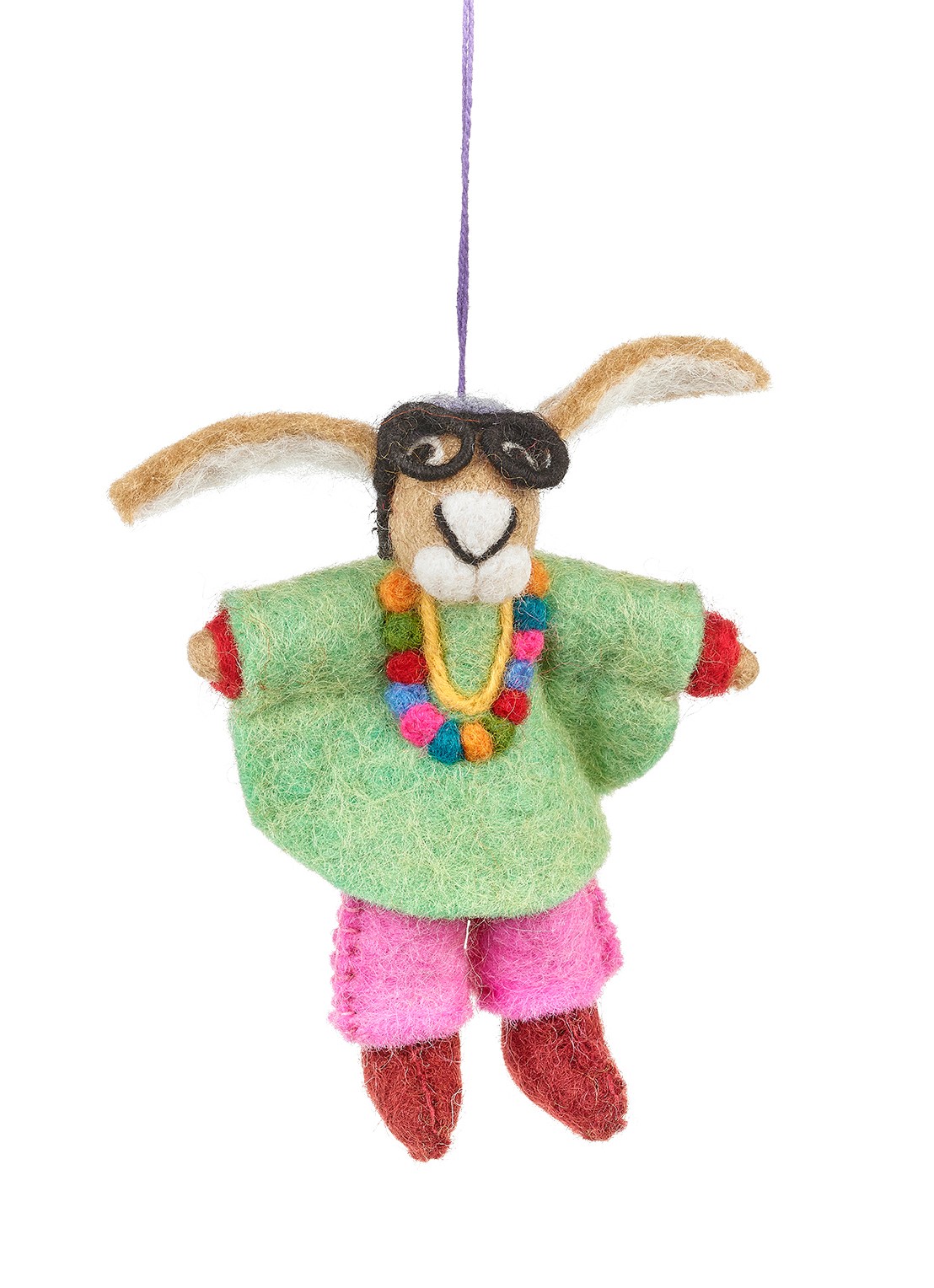Felt So Good Iris Apfel Hare kersthanger 16 cm - voorkant groen