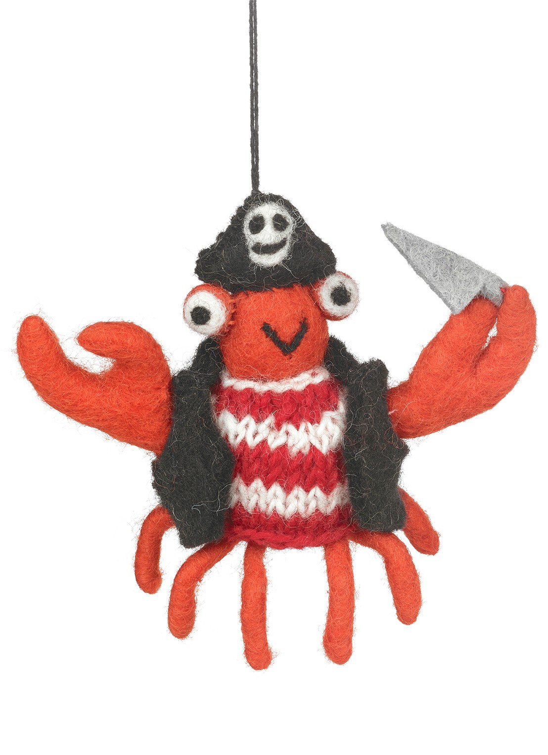 Felt So Good Jolly Rodger the Crab kersthanger 12 cm - voorkant rood