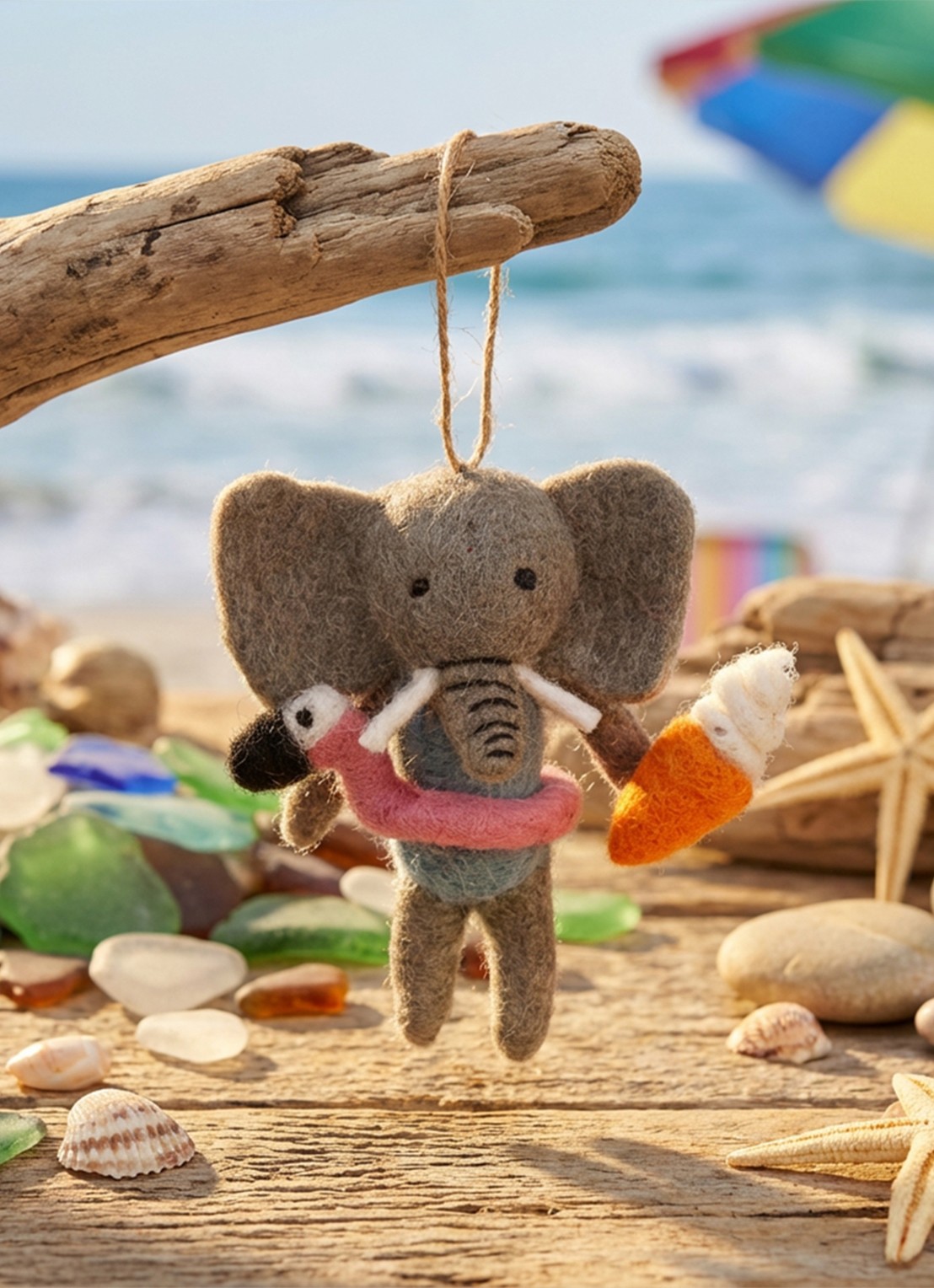 Felt So Good Leila the Summer Elephant kersthanger 11 cm - achterkant 2 grijs