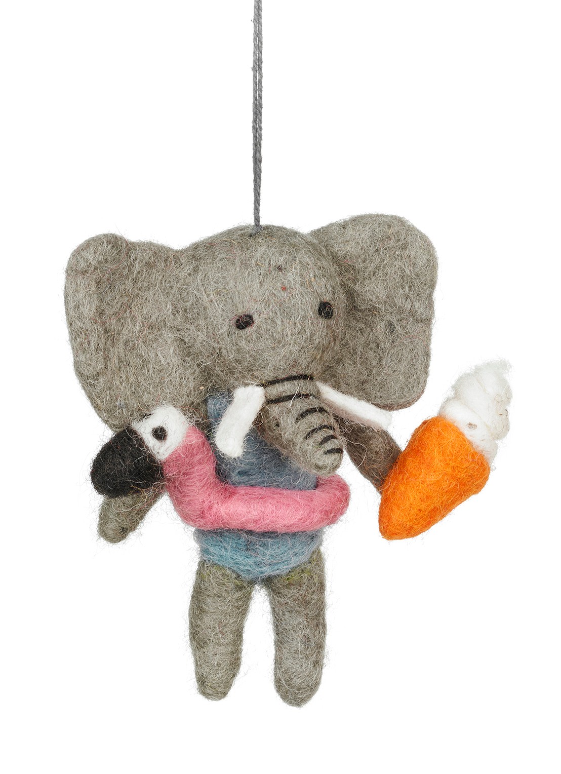 Felt So Good Leila the Summer Elephant kersthanger 11 cm - voorkant 3 grijs