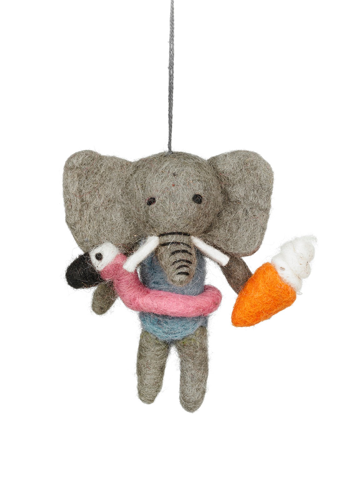 Felt So Good Leila the Summer Elephant kersthanger 11 cm - voorkant 4 grijs