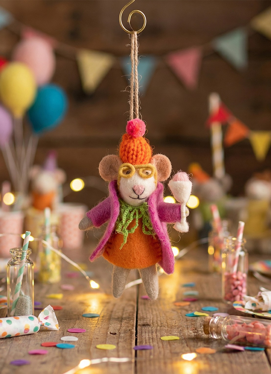 Felt So Good Margie the Merry Mouse kersthanger 14 cm - achterkant 3 orange